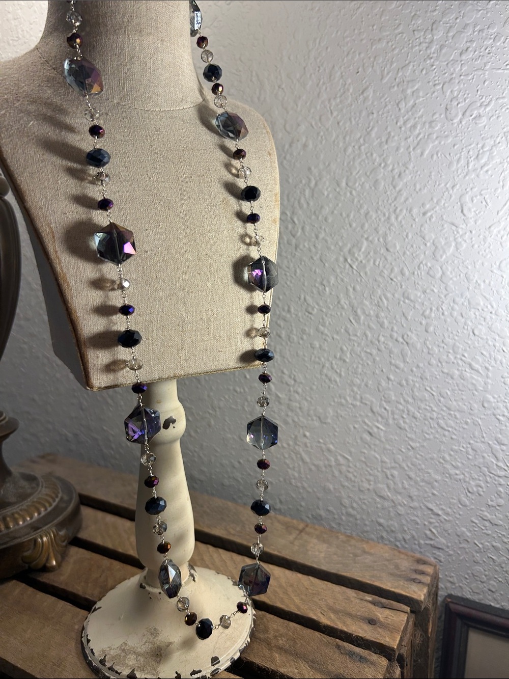 Chic Silver and Purple Glass Bead Necklace Special Occasion Statement Piece